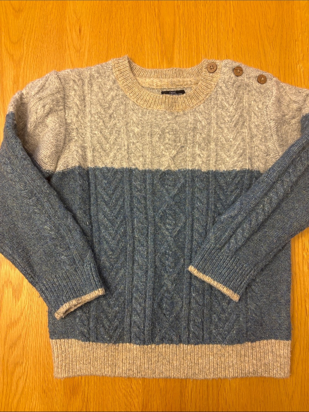 Next Boys Two-Tone Cable Crewneck Sweater in Blue and Cream/Grey size 3-4 years